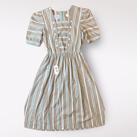 Leslie Fay Vintage Multi Colored Striped Midi Dress Size 6 - Picture 6 of 9